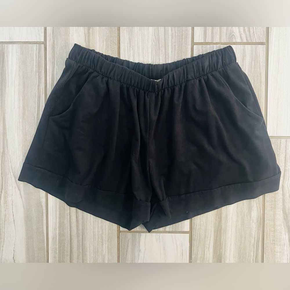 The Impeccable Pig, Black Faux Suede,  High Waist Shorts, Large